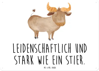 Produktbild von Mr. & Mrs. Panda Wandbild Sternzeichen Stier DIN A3 - Weiß - Geschenk, Blechschild, Türschild, Rind, Geburtstag Mai, Schild, tafel, Ochse, April, wandtafel