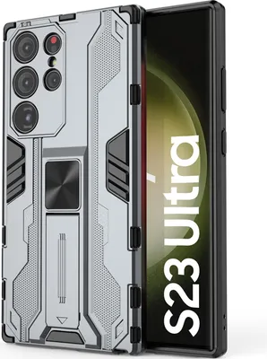 Produktbild von Galaxy S23 Ultra Hülle, Dual Layer PC TPU Bumper Stoßfest Ständer Schutzhülle für Samsung Galaxy S23 Ultra Grau