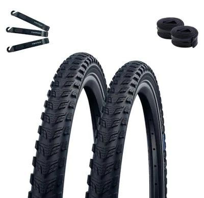 Produktbild von 2 x Schwalbe Marathon 365 Fahrradreifen Performance GreenGuard ADDIX 365 E-50 Schwarz+Reflex 50-622 (28 x 2.00") + 2 x Schwalbe Schläuche DV19 inkl. maxxi4you Reifenheber
