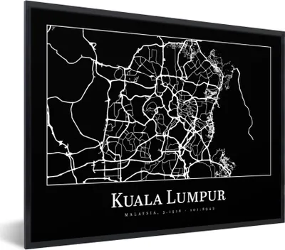 Produktbild von MuchoWow® Gerahmtes Poster Stadtplan - Kuala Lumpur - Karte 80x60 cm - Poster mit Schwarzem Bilderrahmen Wandposter Rahmen Foto Bilder - Schwarzem - Mit Gestell