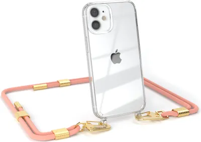 Produktbild von EAZY CASE Handykette für Apple iPhone 12 Mini, Transparente Silikonhülle mit Band, Clear Case, abnehmbar in  Rosa