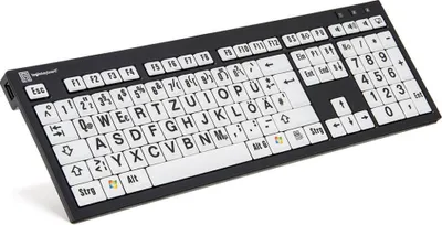 Obrázok produktu pre Logickeyboard XL Print, Plná veľkosť (100 %), Kábel, USB, QWERTZ, Čierna, Biela