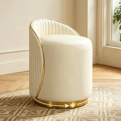 Produktbild von Drehbarer Schminkhocker aus Leder, um 360° drehbarer Schminkstuhl ohne Aufbau, runder gepolsterter Multifunktionshocker für Schlafzimmer und Ankleidezimmer (Beige)