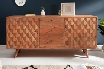 Produktbild von Massives Sideboard MYSTIC LIVING 145cm Akazie natur 3D Oberfläche Massivholz Kommode Anrichte Wohnzimmerschrank