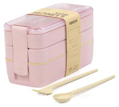 Produktbild von Bento Box 1 Stück, 3 Fächer, Weizenstroh, 900 ml, Mikrowellengeeignet Für Büro Schule Und Picknick