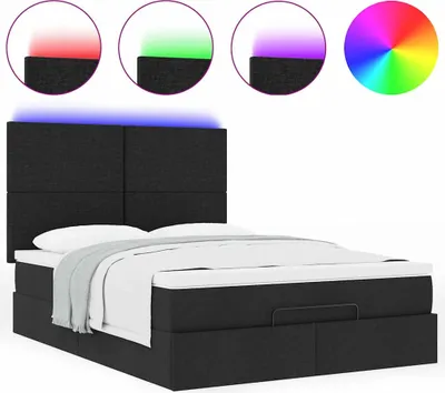 Produktbild von Ottoman-Bett mit Matratze & LEDs Schwarz 140x200 cm Stoff