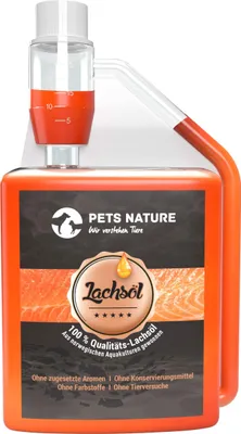 Produktbild von Pets Nature Lachsöl für Hunde und Katzen - 250 ml reines Premium Fischöl mit Omega 3 und 6 für Ihren Hund, Katze und Pferd