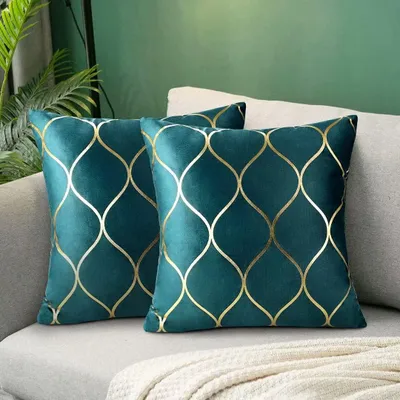 Obrázok produktu pre Povlak na vankúš 40x40 cm, duck blue, sada 2 ks, samet, zlatý vzor, pre pohovku a spálňu