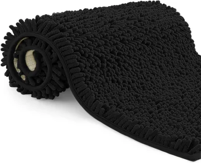 Image de Tapis de bain antidérapant, noir, 50x80 cm, à poils longs, pour salle de bain