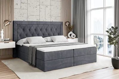 Produktbild von ALTDECOR Boxspringbett mit Matratze (20 cm hoch) und Topper (4 cm hoch), Polsterbett mit Kopfteil und Bettkasten - NOEL - 160x200 - H3 / Dunkelgrau Samt