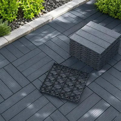 Produktbild von 44 Stück Terrassenfliesen 30x30x2 cm, ca. 4 m², Klicksystem, wetterfest, rutschfest, wasserabweisend, für Balkon, Terrasse und Garten