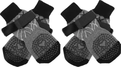 Produktbild von 4 Stück Rutschfeste Hundesocken Mit Verstellbaren Klebebändern Hundesocken Für Hunde Pfotenschutz Für Hartböden XL Grau