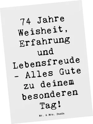 Produktbild von Mr. & Mrs. Panda Postkarte Spruch 74. Geburtstag - Weiß - Geschenk, Postkarten, Ansichtskarten, Jubiläum, 74 Jahre, Erfahrung, Ansichtskarte, Happy Birthday, feiern