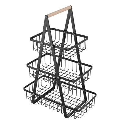 Produktbild von JOIEYOU Obst Etagere Obstkorb 3 Stöckig Schwarze Abnehmbar Obstschale Gemüseregal Brotkorb Küche Aufbewahrung für Obst, Gemüse, Snacks, Brot - 33x17x47cm