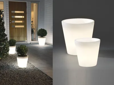 Produktbild von 2 Beleuchtete Blumenkübel Outdoor LED Blumentopf Ø 28+37 cmTerrassenbeleuchtung