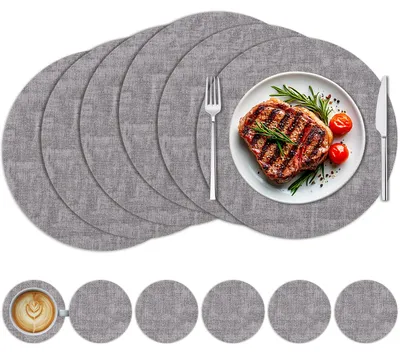 Platzsets, abwaschbar, Lederoptik, 6er-Set, hellgrau