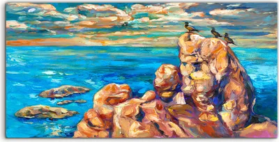 Produktbild von Coloray Acrylbild 120x60  Wandbild Acrylbilder Foto Felsen Vögel Meer landschaft