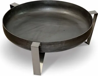 A metal fire pit on a white background.