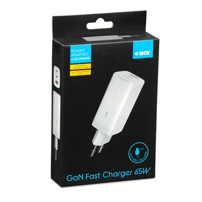 Imagen del producto de iBOX C-65, cargador universal de 65W con tecnología GaN, color blanco