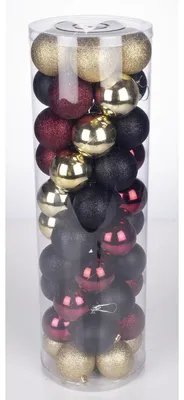 Produktbild von Christmas Gifts Weihnachtskugelset Schwarz/Gold/Rot 50 Stück Kunststoff-Weihnachtskugeln - für Innen- und Außenbereich - Matt, Glänzend, Glitzer und Durchbrochen - Komplettes Set