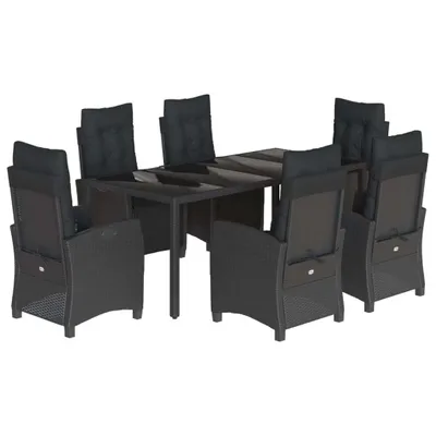 Produktbild von 7-tlg. Garten-Essgruppe mit Kissen Schwarz Poly Rattan