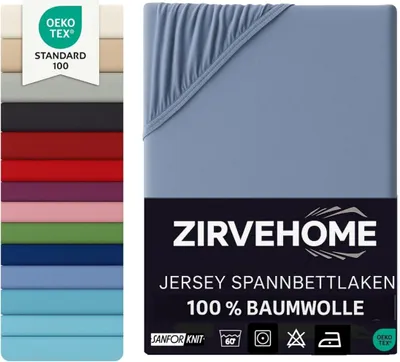 Produktbild von Spannbettlaken 180x200-200x200 cm - Jersey Spannbetttuch 100% Baumwolle - Komfort Bettlaken für Matratzen bis 30 cm Höhe, Spannbettlaken Rauchblau