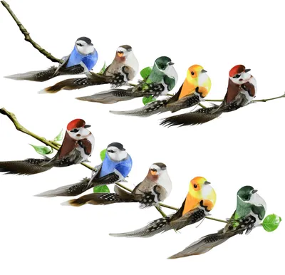 Kunstvögel mit Clip, 10 Stück, bunt, 11 cm, für Dekoration