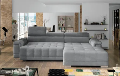 Produktbild von Ecksofa L-Form Sofa Couch Design Polster Modern Textil Bettfunktion Grau Stoff