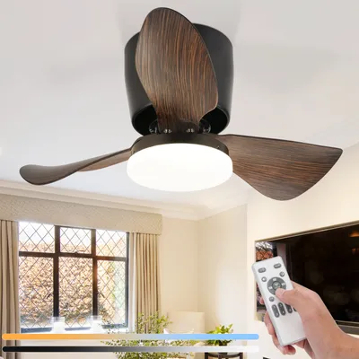 Produktbild von ZMH Deckenventilator Mit Beleuchtung und Fernbedienung Leise 23W Dimmbar LED Deckenlampe mit Ventilator 70CM Schwarz Deckenventilatoren mit Licht Sommer/Winter 6 Gang Timer für Wohnzimmer Küche