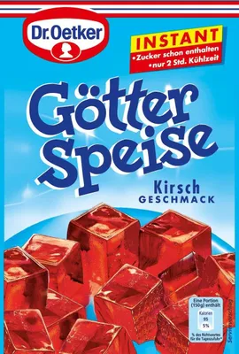 A product package for Dr. Oetker Instant Götterspeise Kirsch Geschmack (Cherry Flavor).