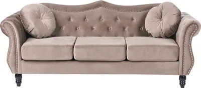 Produktbild von BELIANI 3-Sitzer Sofa Taupe Samt Gepolstert Gesteppt mit Kissen Holzbeinen Knopfheftung Retro Chesterfield Stil Freistellbar Wohnzimmer Polstersofa