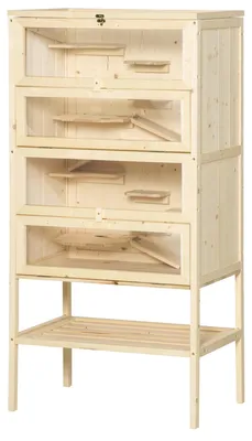 Produktbild von PawHut Kleintierkäfig 5 Etagen Gitterdach Kleintierstall Nagerkäfig Tannenholz