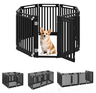 Productafbeelding van COSTWAY Opvouwbare puppyren, omheining voor honden van HDPE, geschikt voor binnen en buiten, flexibele ren met 8 panelen, afsluitbare deur en grondpennen