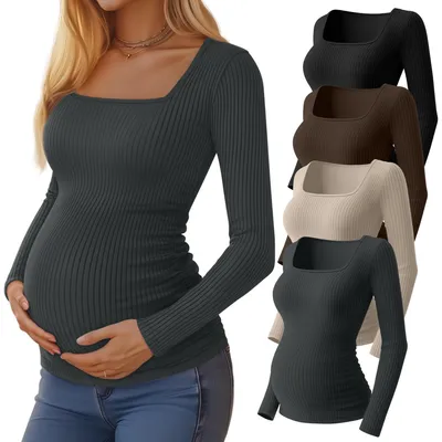 Imagen del producto de Conjunto de 4 camisetas de maternidad para mujer, cómodas y elegantes