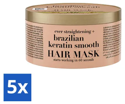 Obrázek produktu pro 5 kusů masky na vlasy OGX Brazilian Keratin Smooth – pro obnovu a lesk vlasů – 300 ml – výhodná sada