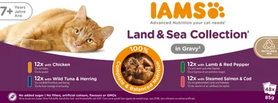 Obrázek produktu pro IAMS DELIGHTS Senior, kompletní krmivo pro starší kočky, chuť masa a ryb v omáčce – konzervované krmivo pro kočky – 12 kusů po 85 g