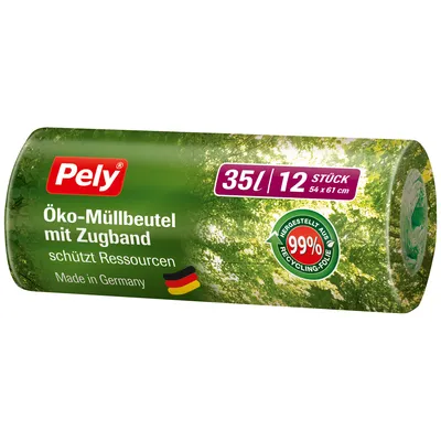 Produktbild von Pely Öko Müllbeutel mit Zugband schützt Ressourcen 35 Liter 12 Stück