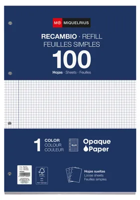 Produktbild von Miquelrius - 100 Blatt Ringbucheinlagen A4, Kariert 4 x 4 mm