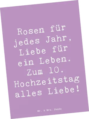 Produktbild von Mr. & Mrs. Panda Postkarte Spruch 10. Hochzeitstag Rosenhochzeit - Lavendeltraum - Geschenk, Postkarten, Heiraten, Jubiläum, Ansichtskarten, Grußkarte, einzelkarte, Liebe