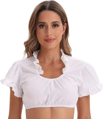 Produktbild von INF Damen Weiße Bluse -  Kurzarmshirt für Trachtenmode L