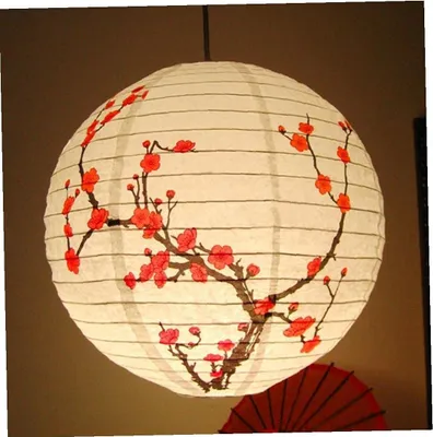 Produktbild von Runde Pflaumenblütenlaterne (35 cm) mit orientalischer Beleuchtung im chinesischen Stil für Hochzeitsfeiern, Restaurants, Heimdekoration und als Geschenk