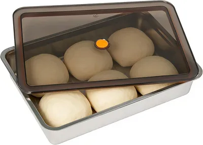 Zdjęcie produktu dla Pojemnik kuchenny ze stali nierdzewnej z pokrywką, 33 x 23 x 7 cm, idealny do fermentacji ciasta na pizzę, szczelny, pojemnik do przechowywania żywności, np. ciasta