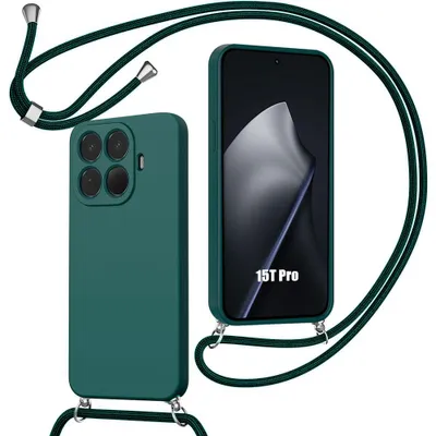 Image de Coque pour Xiaomi 15T Pro, Protection Souple Antichoc Silicone avec Cordon - Vert Nuit