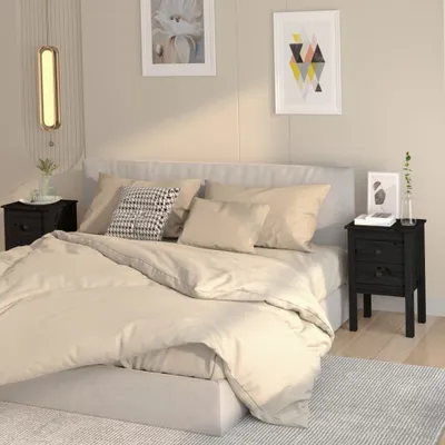 Produktbild von vidaXL Nachttische 2 Stk. Schwarz 40x35x61,5 cm Massivholz Kiefer