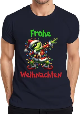 Produktbild von Frohe Weihnachten Dabender Grinch Weihnachtsmann Lichterkette Herren T-Shirt, Navy, 3XL
