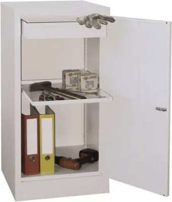 Produktbild von Stahlschrank - 1 Vollblechtür - Zylinderschloss - 1.000x500x500 mm (HxBxT) - reinweiß/feuerrot