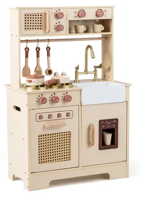 Immagine prodotto di COSTWAY Cucina per bambini, cucina giocattolo con fornelli con luci, suoni, accessori, microonde, macchina da caffè, lavello, forno e macchina per cubetti di ghiaccio, per bambini dai 3 anni in su, gialla