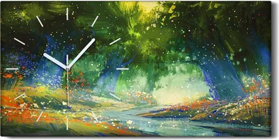 Produktbild von Leinwand Wanduhr Wandkunst Uhr 60x30 Malerei Wald Bäume Blumen Abstrakte Kunst - weiße Hände