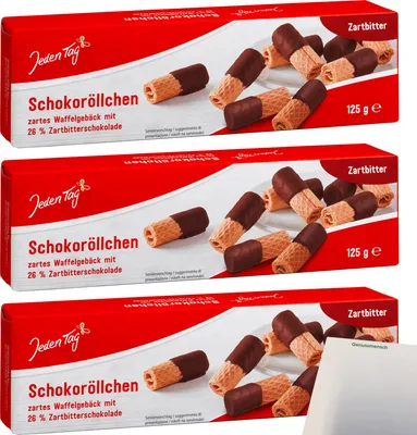 Produktbild von Jeden Tag Schoko-Röllchen Zartbitter 3er Pack (3x125g Packung) + usy Block