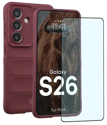 Produktbild von Robuste Handyhülle + gehärtetem Glas für Galaxy S26, Bizon Tur Pack, Burgunderrot